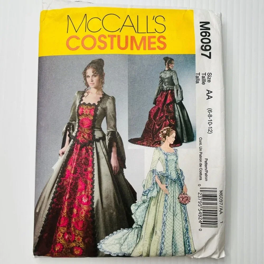 McCalls Victorian Costume Bridal Gown w Train Sewing Pattern M6097 Sz 6 8 10 12